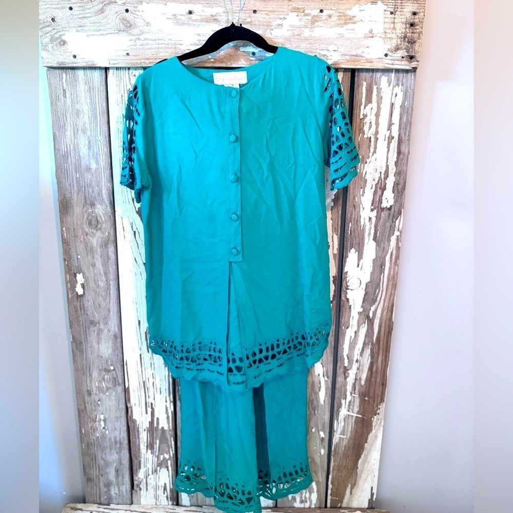 Orient Pearl Pant Suit Green Size Small Vintage